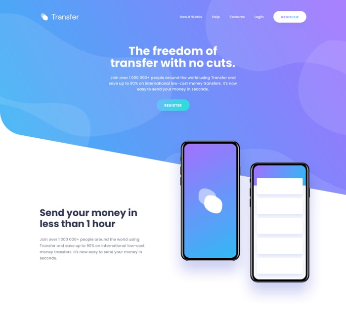 landing page of transfer website